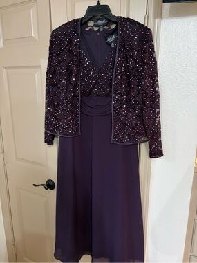 Elegant Women's Purple Sequin Jacket Dress by R&M Collection